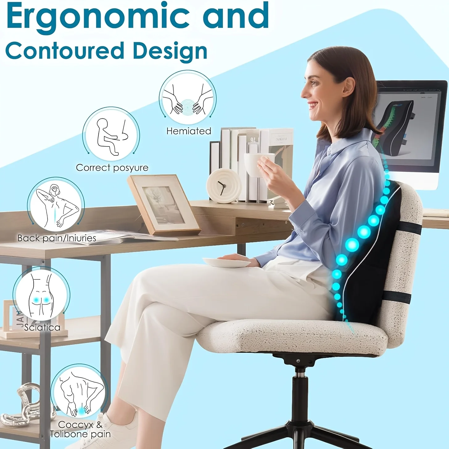 1pc Ergonomic Lumbar Support Pillow with lumbar Cushion for Office Chair, Car, Gaming, Home,with Breathable Mesh Cover