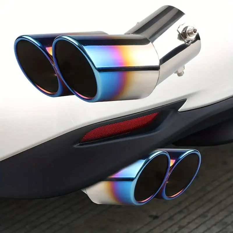Tail Pipe Muffler Car General One Out Two Grilled Blue Tail Throat Double Pipe Stainless Steel