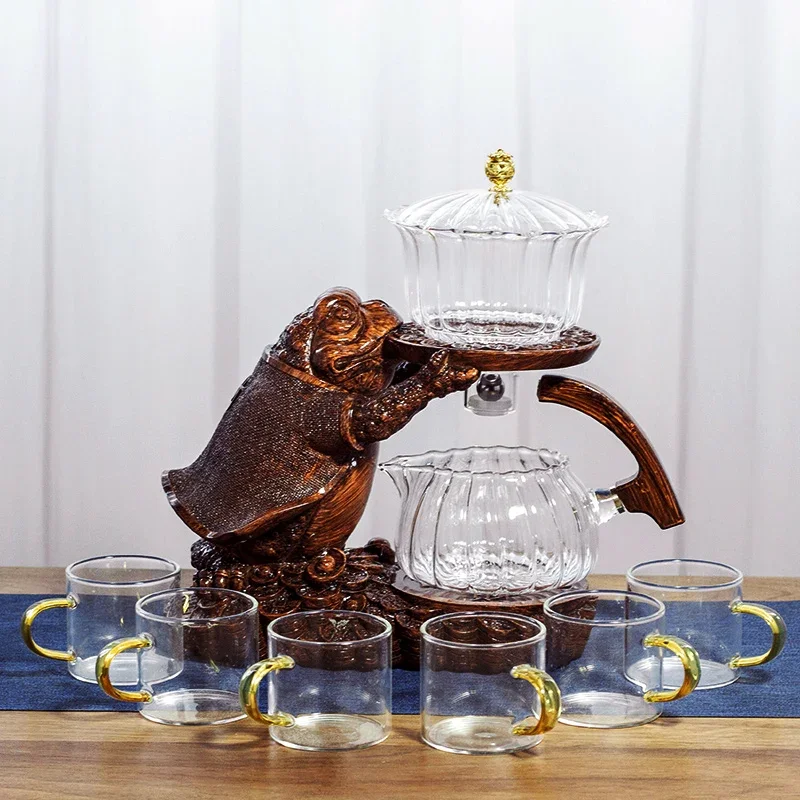Heat-resistant Glass Teapot Holder Set Teapot Tea Maker Creative Tea Toad Shape Base And Cup Automatic