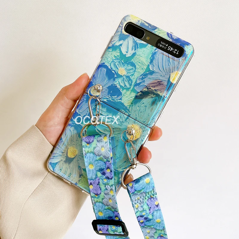 Oil Painting Flower Crossbody Lanyard Strap Case with Blu-ray Hard Armor Cover