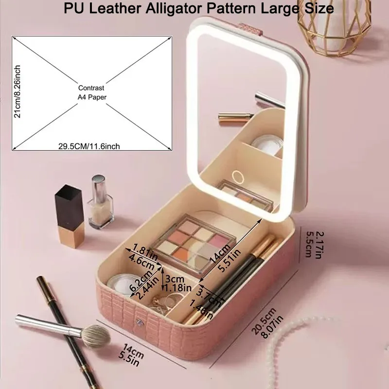 حقيبة مكياج نسائية مزودة بمرآة قابلة لإعادة الشحن...