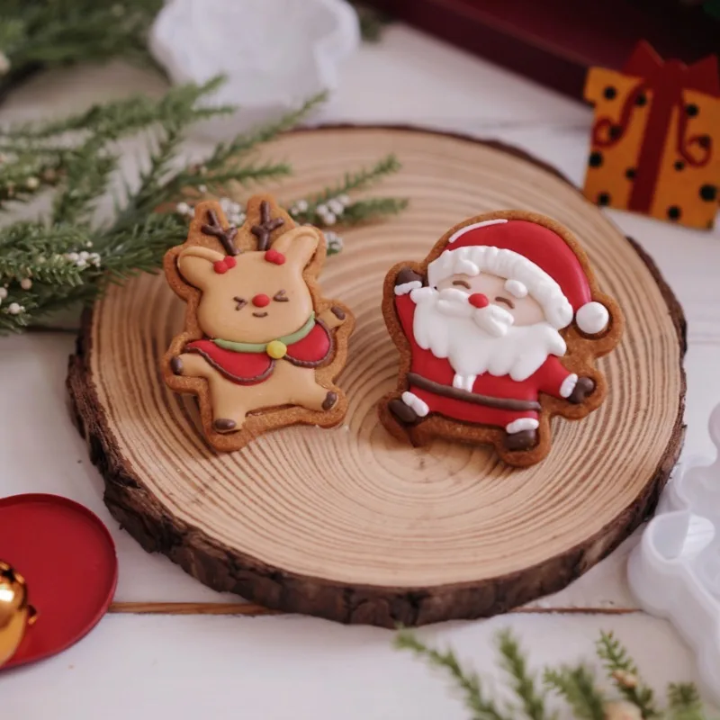 

Merry Christmas Cookie Cutters Embossing Cartoon Santa Santa/elk Biscuit Mold DIY Fondant Cake Decoration Tools Baking Supplies