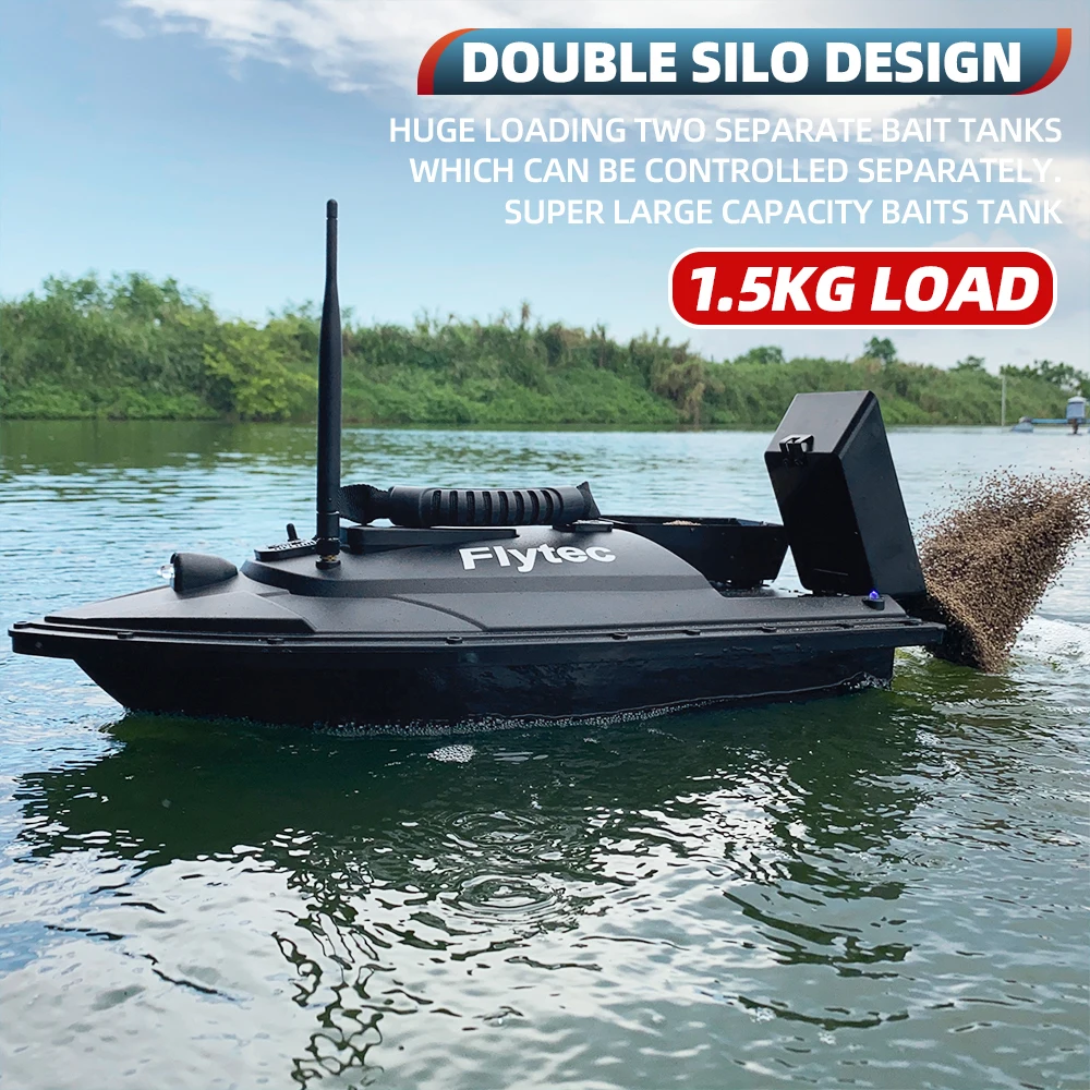 Flytec Fishing Bait Boat 500m Remote Control Bait Boat Dual Motor Fish Finder 1.5KG Loading with LED Light for Fishing 2