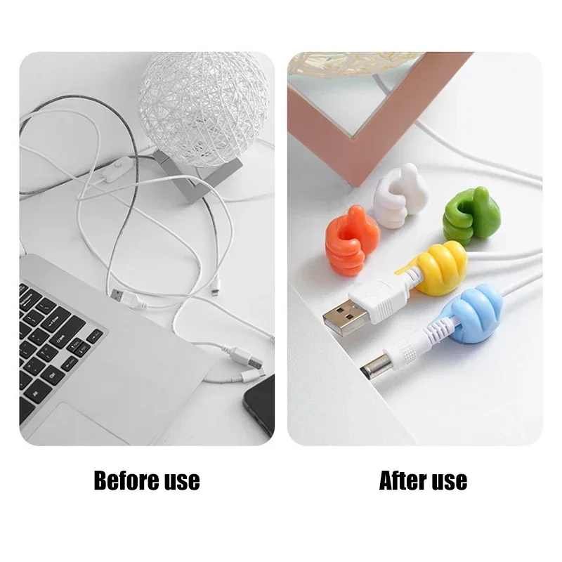 Cable Organizer 6/10Pcs Creative Silicone Thumb Wall Hook Self-Adhesive Thumb Key Hanger Hook Home Data Cable Clip Wire Desk Organizer Storage