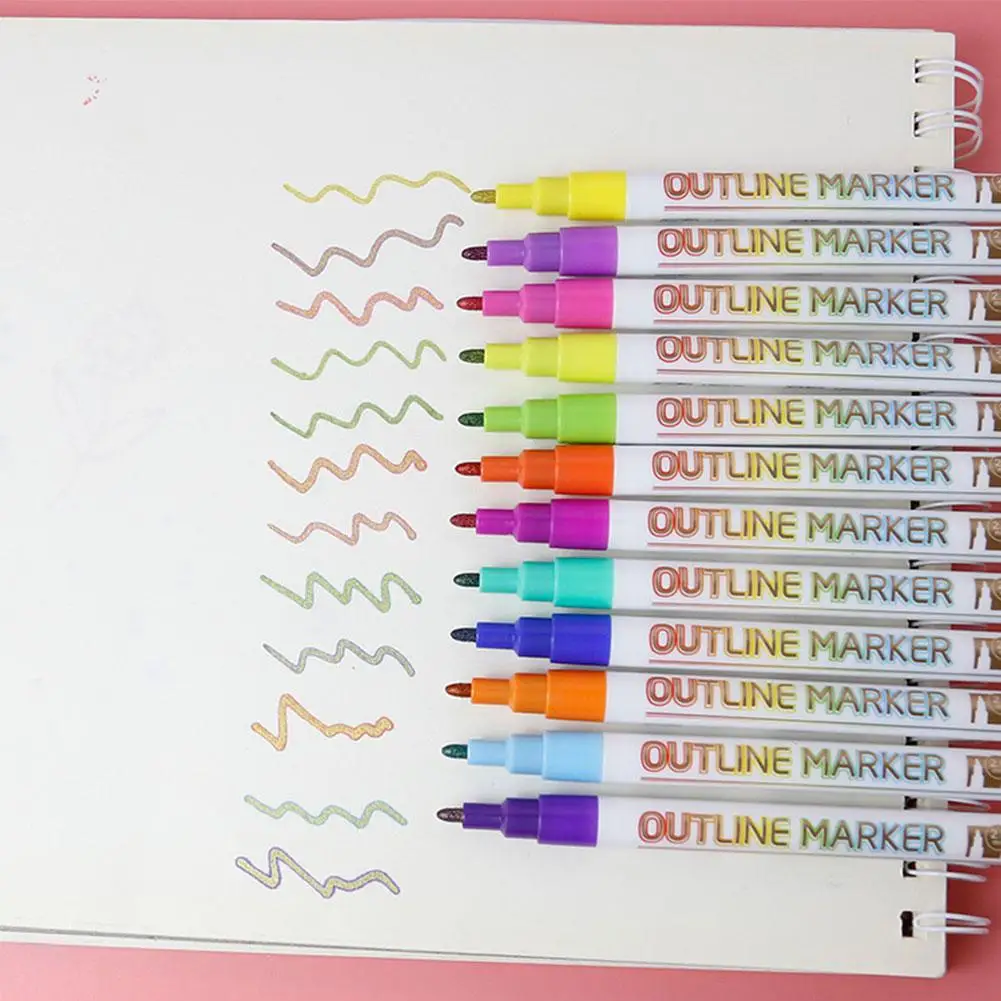 이중선 윤곽 아트 마커 펜, DIY 그래피티 윤곽 마커, 일기 펜, 포스터 스크랩북 마커 펜, 하이라이터 R0s6