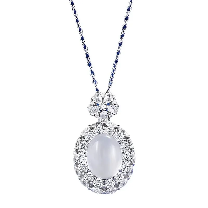 

Spring Qiaoer Elegant 925 Sterling Silver 8*10 MM Oval Jade High Carbon Diamond Gemstone Pendant Necklace Jewelry
