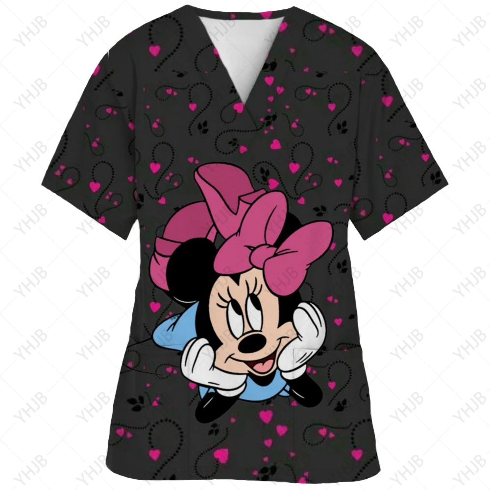 thumbnail image 1 of Uniforme de trabajo con estampado de Mickey Mouse de Disney, blusa de enfermera de manga corta con cuello en V para mujer, ropa de trabajo de enfermera, blusa médica, 1 of 4