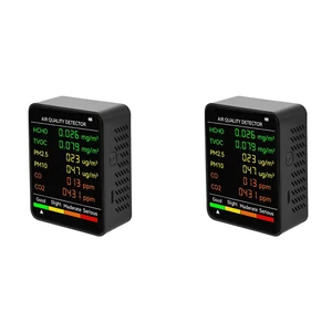2X 6 In 1 PM2.5 PM10 HCHO TVOC CO CO2 Air Quality Detector CO CO2 Formaldehyde Monitor Office Air Quality Tester,Black