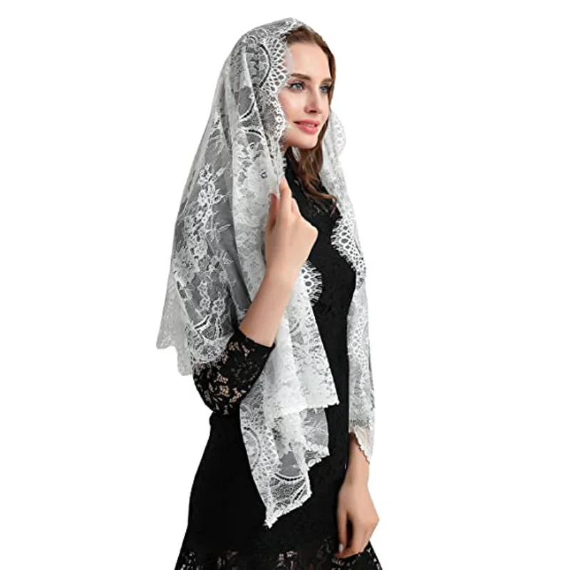 Vintage Floral Lace Scarf Church Veil Mantilla Shawl Scarf for Women