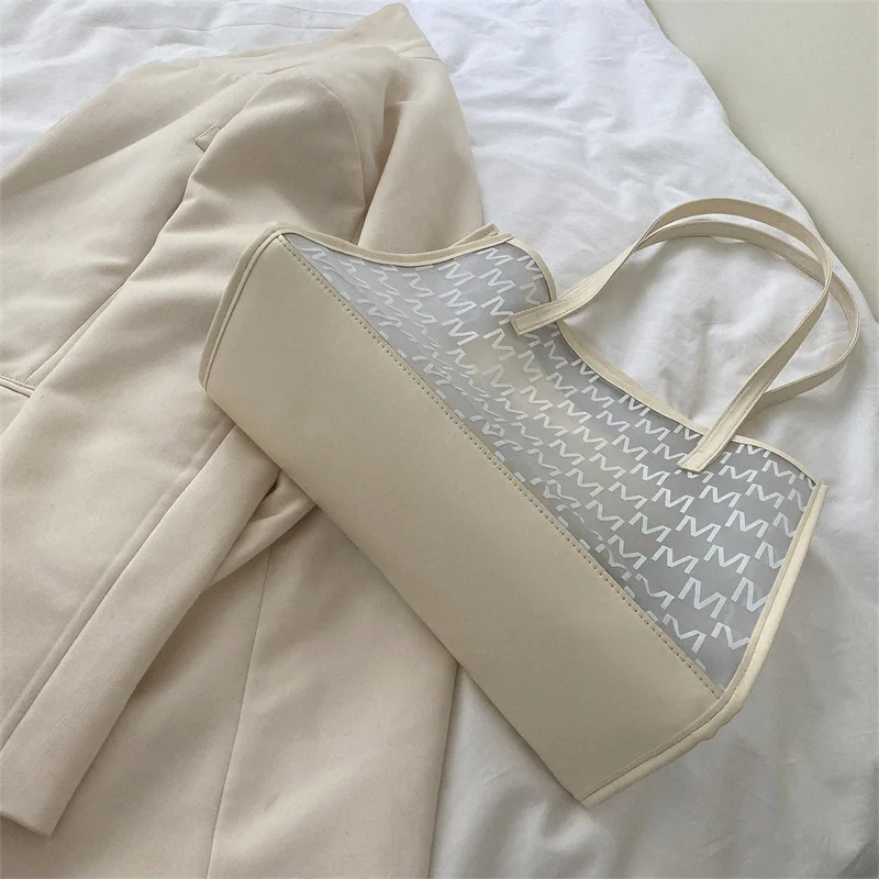 Stylish M Pattern PU Tote Bag with Small Bag, Chic Handbag Shoulder Bag, Large Capacity Outdoor Travel Storage Shopping Bags.