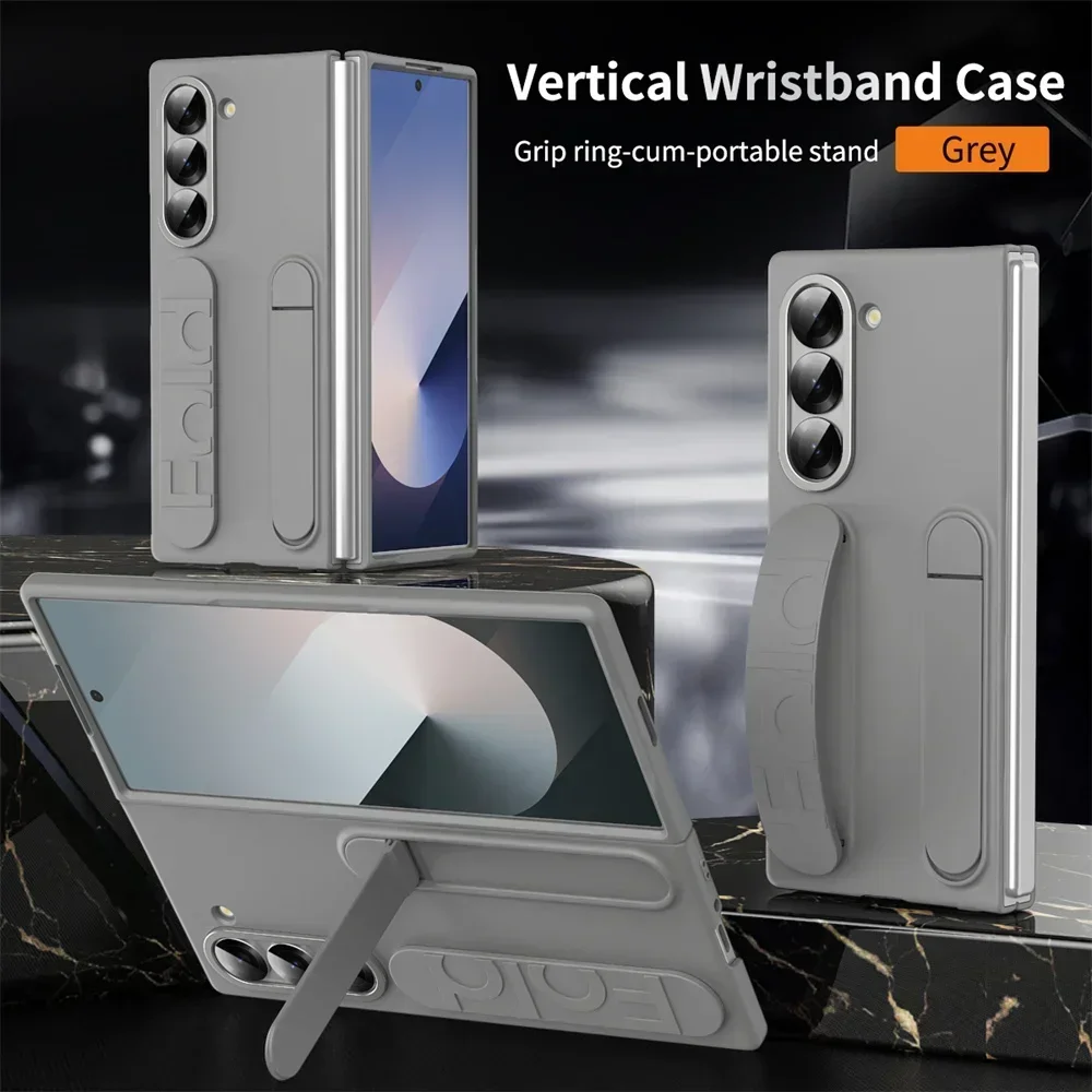 Fashion Wristband Bracket Stand Case with Hand Strap - Solid Color Shockproof Cover