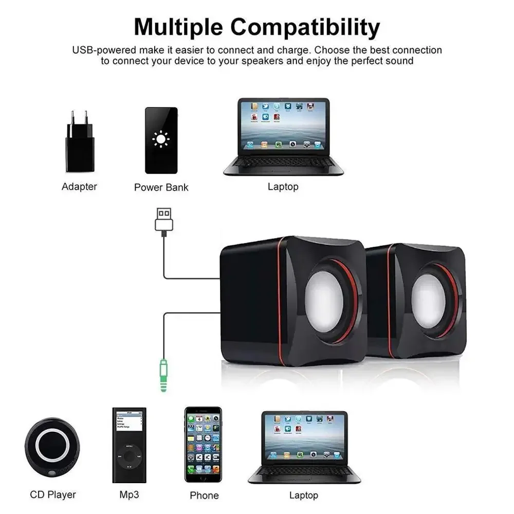 Computer Speaker Portable USB Powered Desktop Mini Bass Sound Music Player System Wired Small