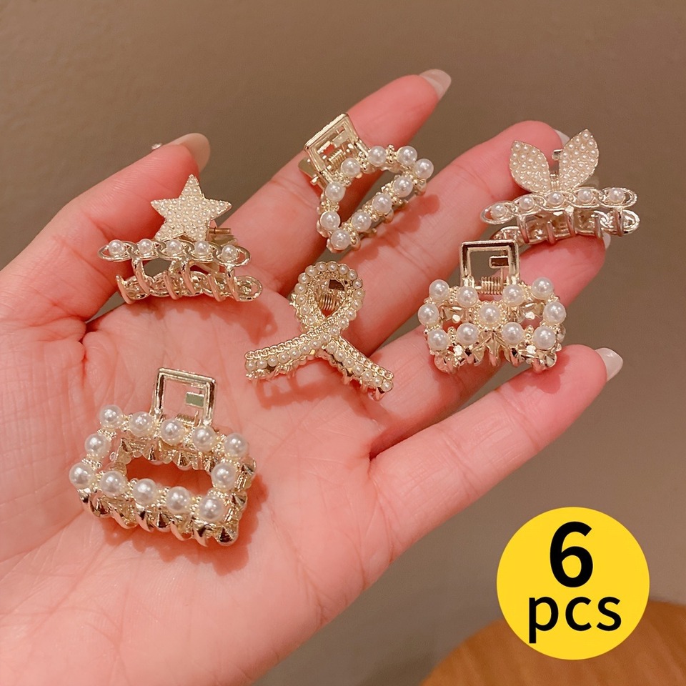 6pcs/set Sweet Beauty Style Mini Hair Clip Sparkling Imitation Pearl Hair Claw Sweet Cute Exquisite Girl Hair Accessories Gifts