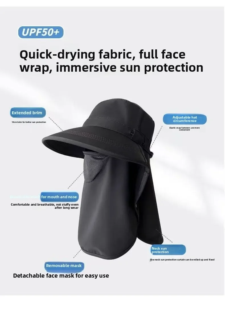 Sonnenschutzhut, atmungsaktive Gesichtsmaske, Nackenschutz, integrierter Sonnenhut, UV-beständiger Outdoor-Sonnenhut für Damen, Sommer – Detail 6