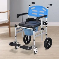 Shower Commode Toilet with Wheels,Hand Pushed Adjustable Height, No Installation  Portable Shower Chair, Commode Chair on Wheels 1