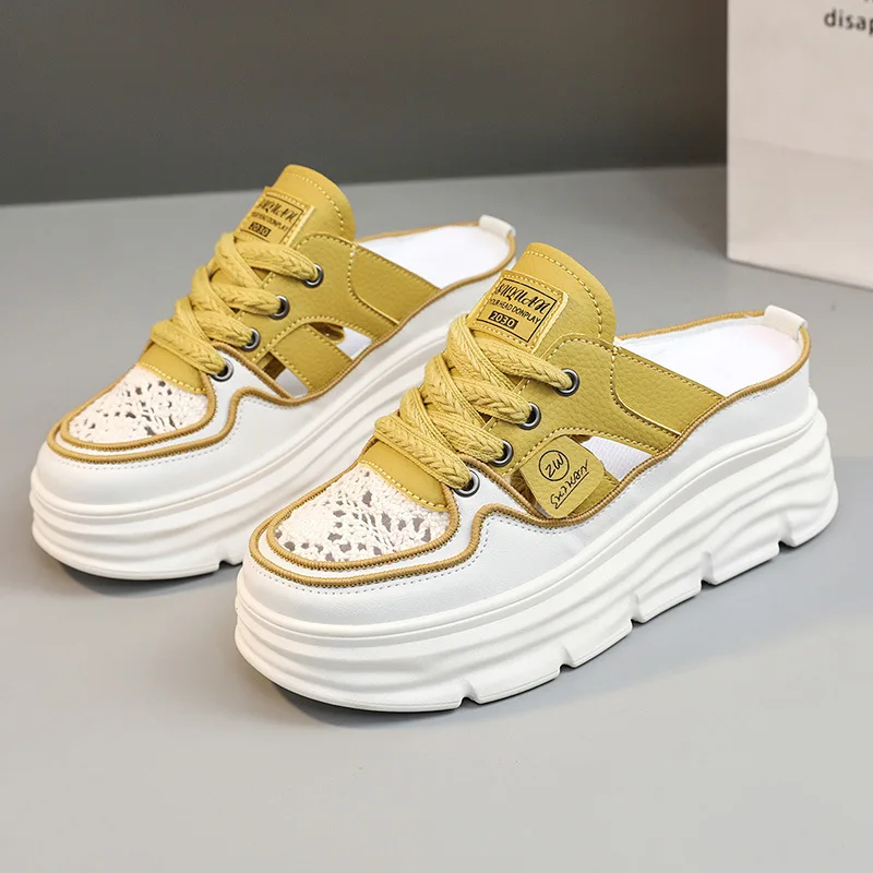 

2024 Summer New Women Wedge Slippers Fashion Platform Shoes Woman Sexy Mules Shoes Lace Up Vulcanized Sports Shoes
