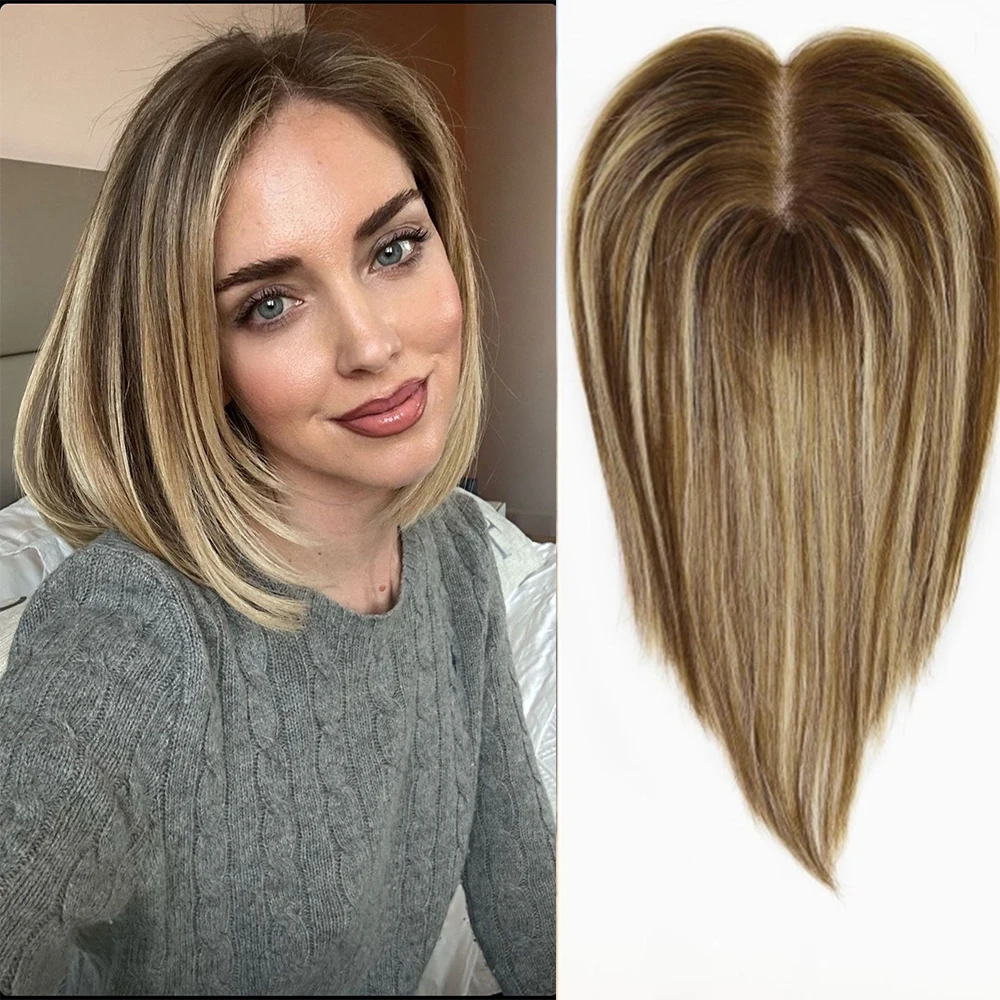 Remy Human Hair Toppers Lace Base Clips in Hair Copper Brown Blonde Mixed Extensions for Women 10 Inches Hairpieces human hair toppers