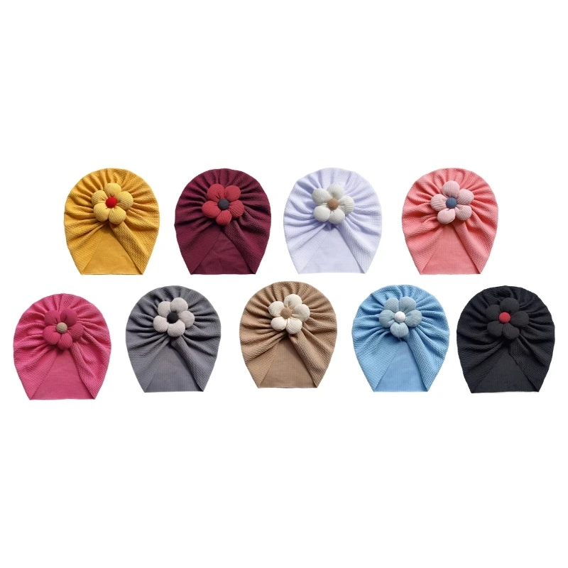 

Beanie Cap Headwrap Nursery Hospital Solid Turban Hat Baby with Big Flower