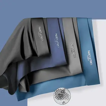 4 Uds Boxer Shorts ropa interior de seda de hielo para hombres calzoncillos frescos transpirables bragas finas sexis lencería convexa en U lotes al por mayor L-6XL 1