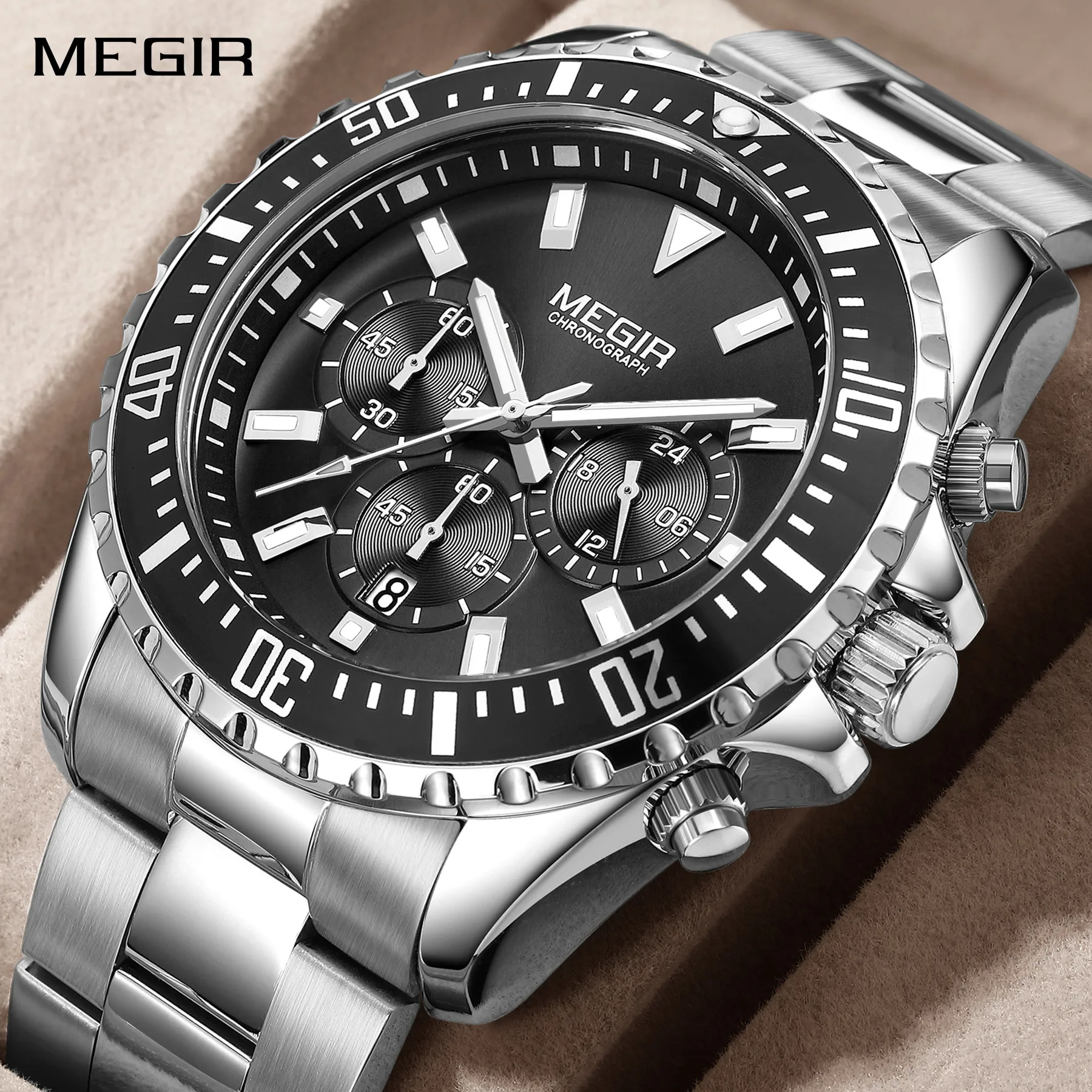 MEGIR Original Luxury Business Quartz Watch Men Stainless Steel