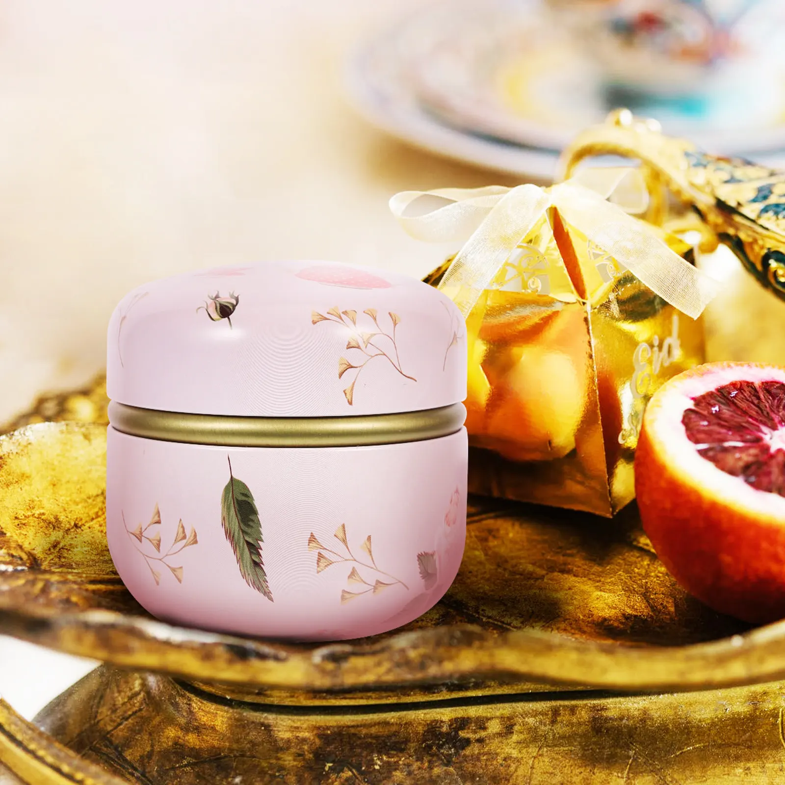 2pcs Tinplate Jars 튼튼한 저장 용기 먼지 방지 차 향기로운 루스 파우더 상자 가정용 선물