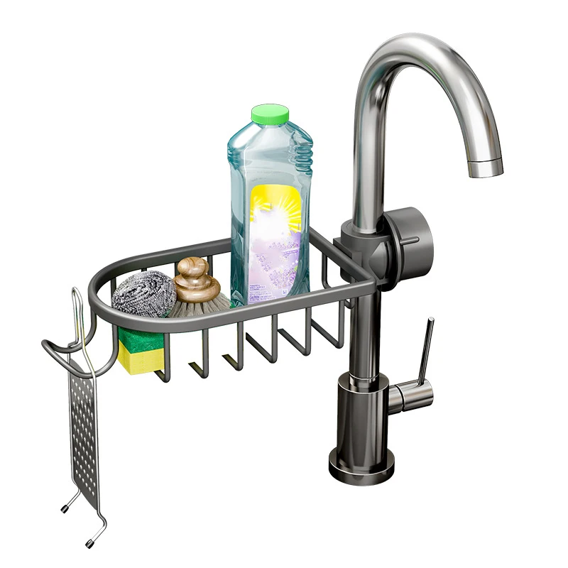 Water Pipe Clamping Aluminum Basket Shelf  Bathroom Organizer for Shampoo Soap Shower Drain Holder Bathroom Rack with Hooks 2