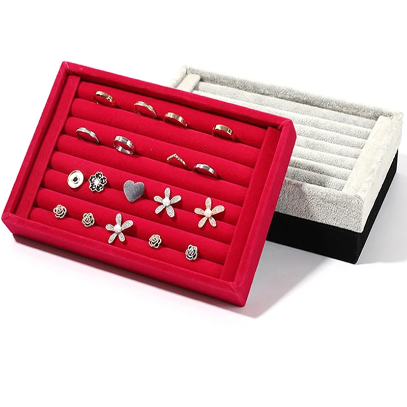 4 Color Velvet Ring Earrings Organizer Studs Storage Jewelry Display Stand Holder Rack Charming Showcase Makeup Portable Box