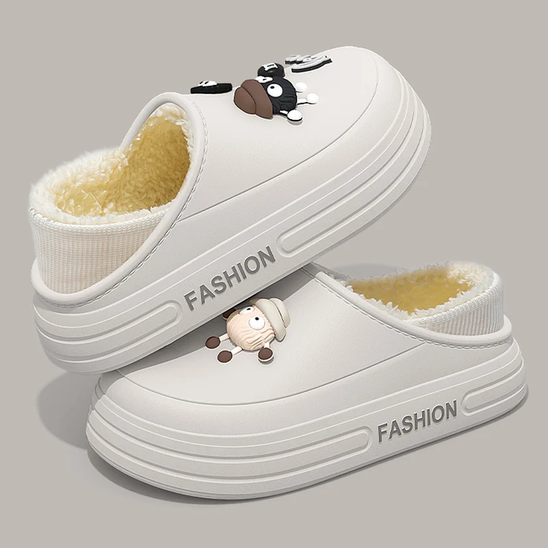 Lovely Waterproof Eva Cotton Slippers Women Non Slip Platform Fluffy Slippers Woman Comfortable Slip On Warm Plush Slides Shoes