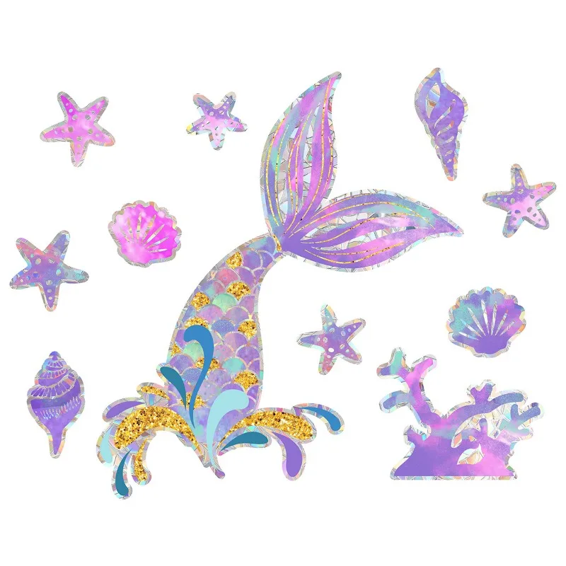New Rainbow Dandelion Daisy Butterfly Lotus Mermaid Sunlight Double Sided Static Window Stickers for Home Decoration