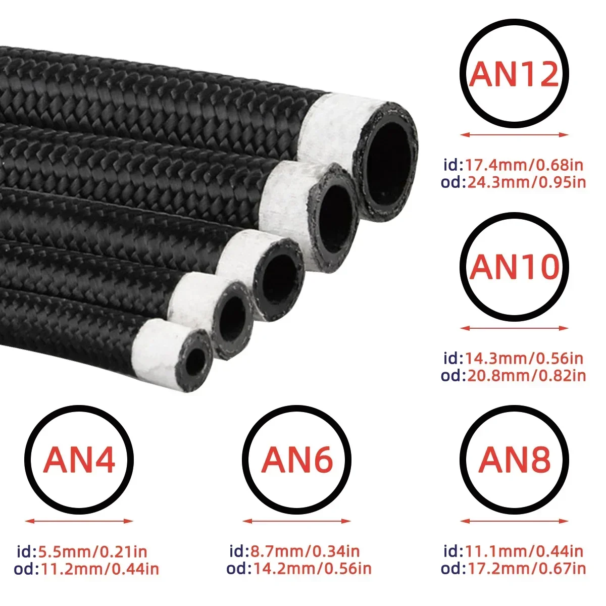 Fuel Hose CPE Rubber Oil Gas Cooler Hose Line Pipe Tube Nylon Stainless Steel Braided Inside AN4 AN6 AN8 AN10 AN12 1m 3m 5m 6m