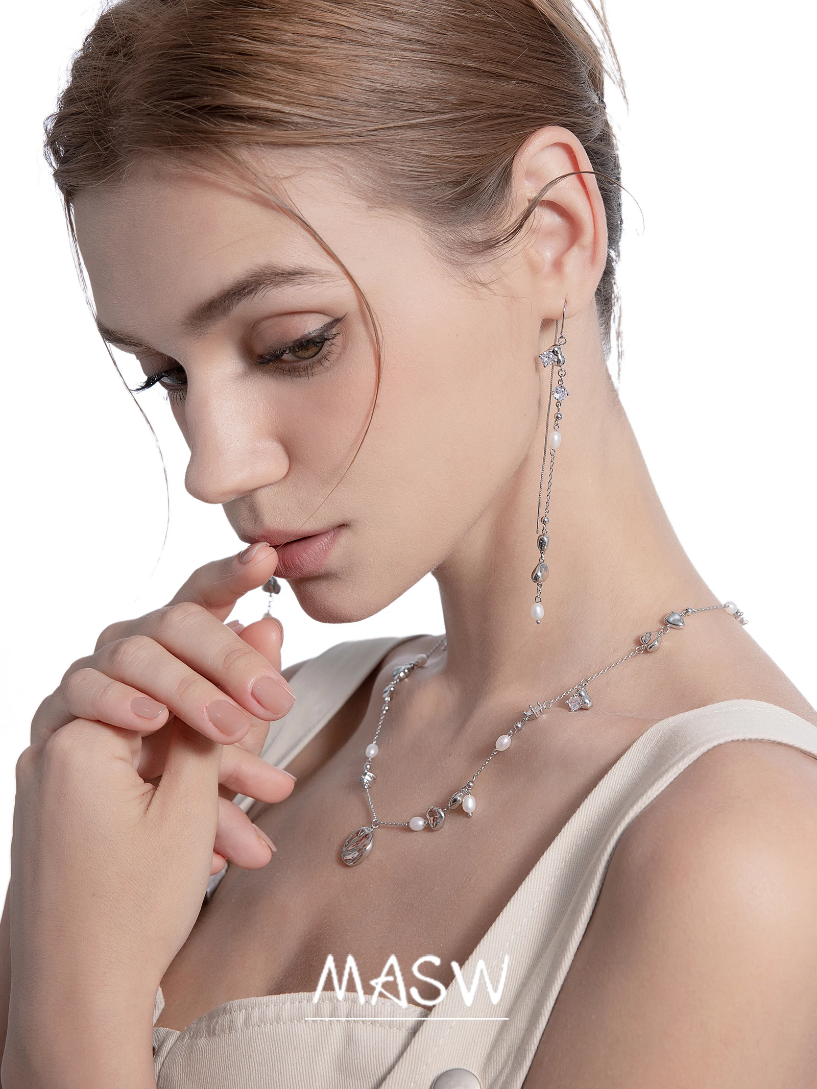 MASW Original Design Jewelry Multi Layers High Quality Brass Thick Silver Plated Irregular Bead Dangle Earrings For Women 2023