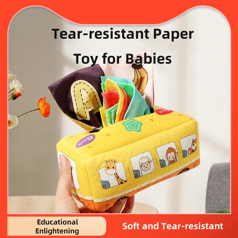 Soft Cloth Toys Newborn Baby 0-12 Months Nontoxic Fabric Crinkly Toy Bus/Park Tissue Box Sensory Toddler Early Education Toys