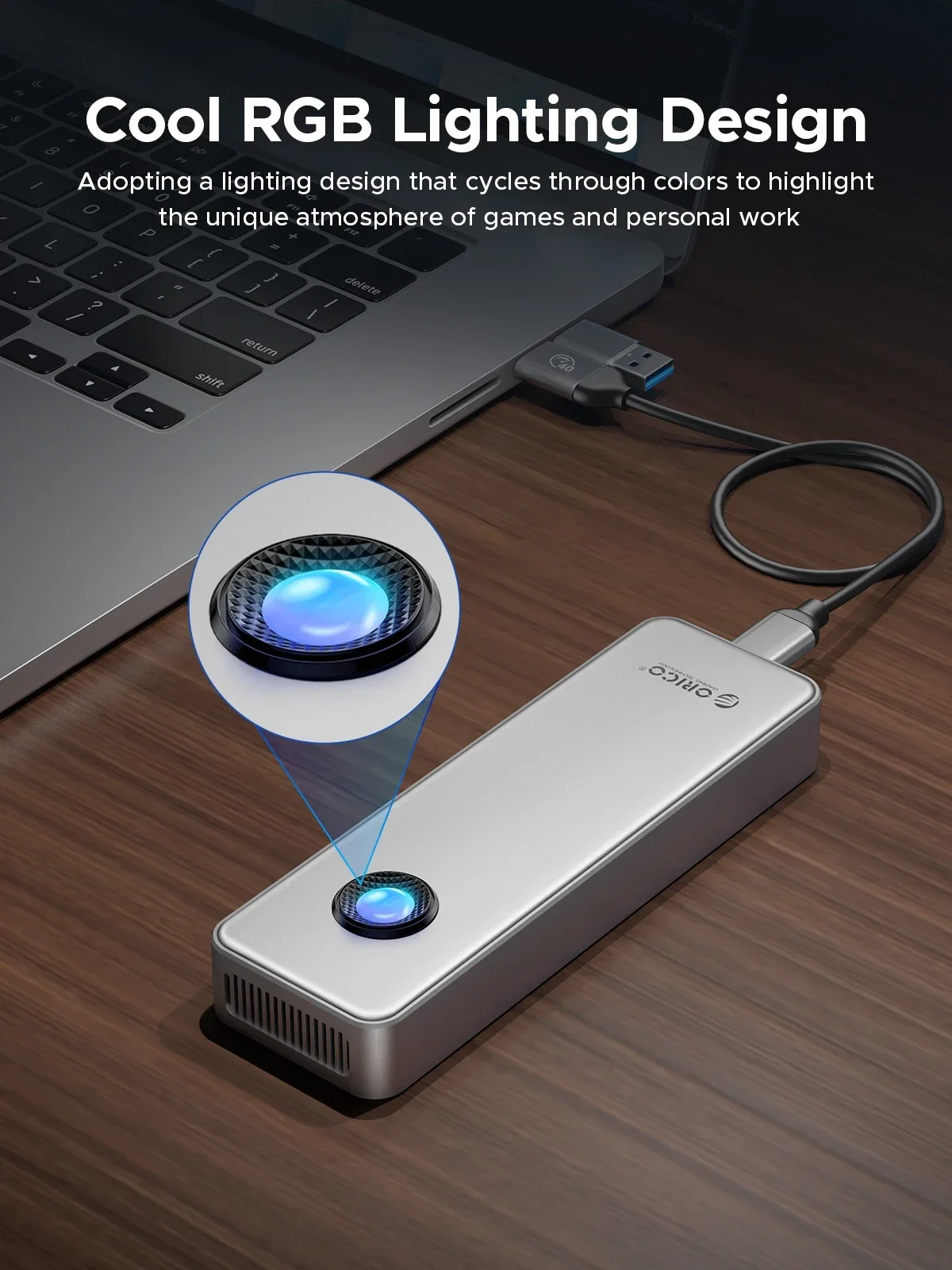 SSD Enclosure M.2 USB4 40Gbps PCIe4.0 NVME Aluminum Cooling Fan Compatible Thunderbolt 3/4 ORICO