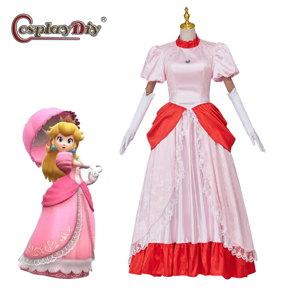 

Cosplaydiy Anime Girls Queen Peach Princess Dress Costume Halloween Masquerade Dress Up Clothing for Women Pink Fancy Dress suit