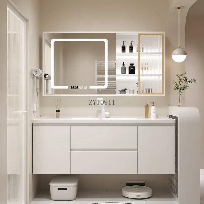 **Nordic Bathroom Vanity Cabinet With Ceramic Sink Combination Set Modern Floor Cabinet Washstand Stone Slab One Basin Hand Wash