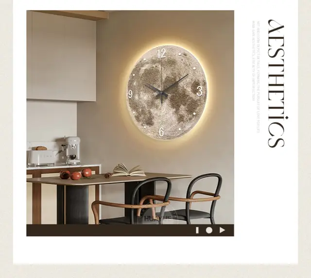 Orologio da parete moderno e minimalista orologio da soggiorno Moon  Sandstone Painting Home Fashion Restaurant Ideas LED Light Wall Decoration  - AliExpress