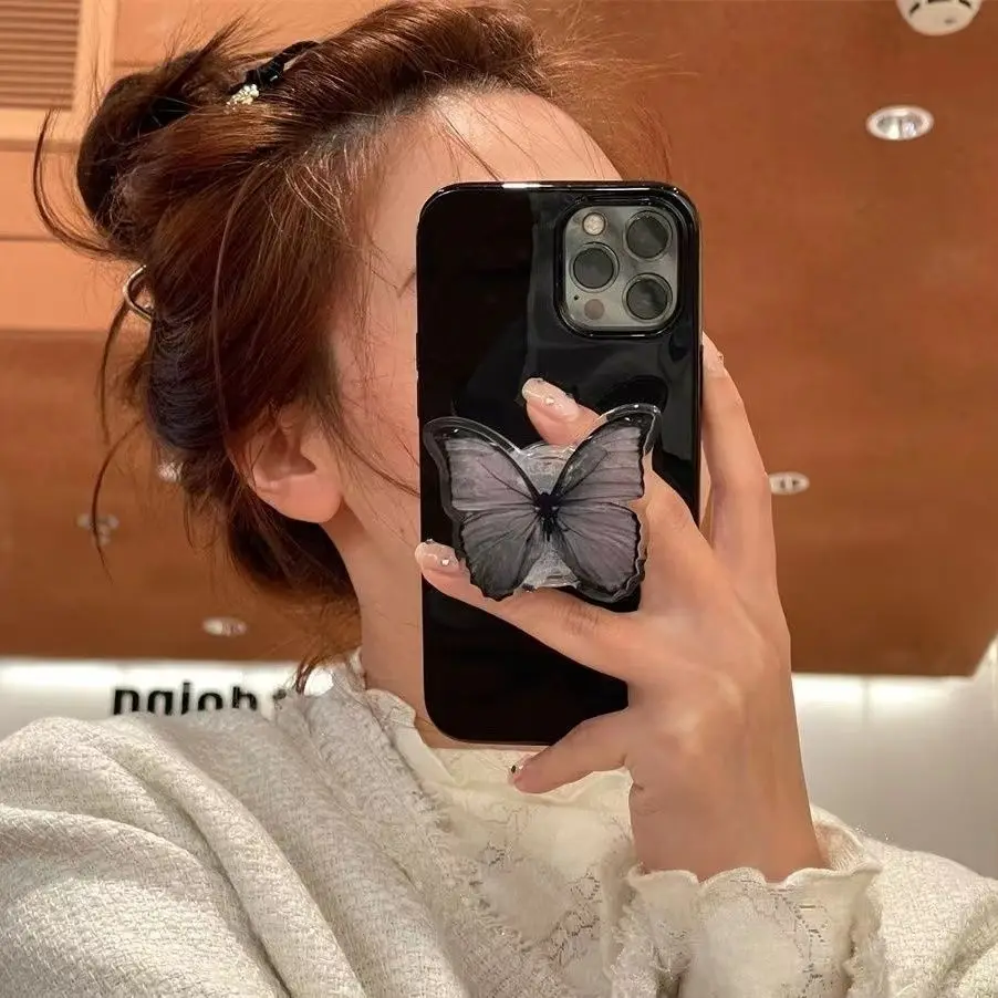 Ins 블랙 나비 휴대폰 그립 거치대 소켓 포켓 지지대, 아이폰 핑거 링 스마트톡 확장 스탠드, 귀여운 스탠드