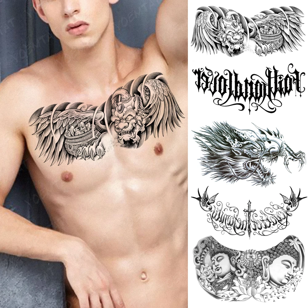 

Chest Tattoo Stickers Big Dragon Wings Totem Waterproof Temporary Fake Tatoo Large Waist Shoulder Sexy Body Art For Men Women