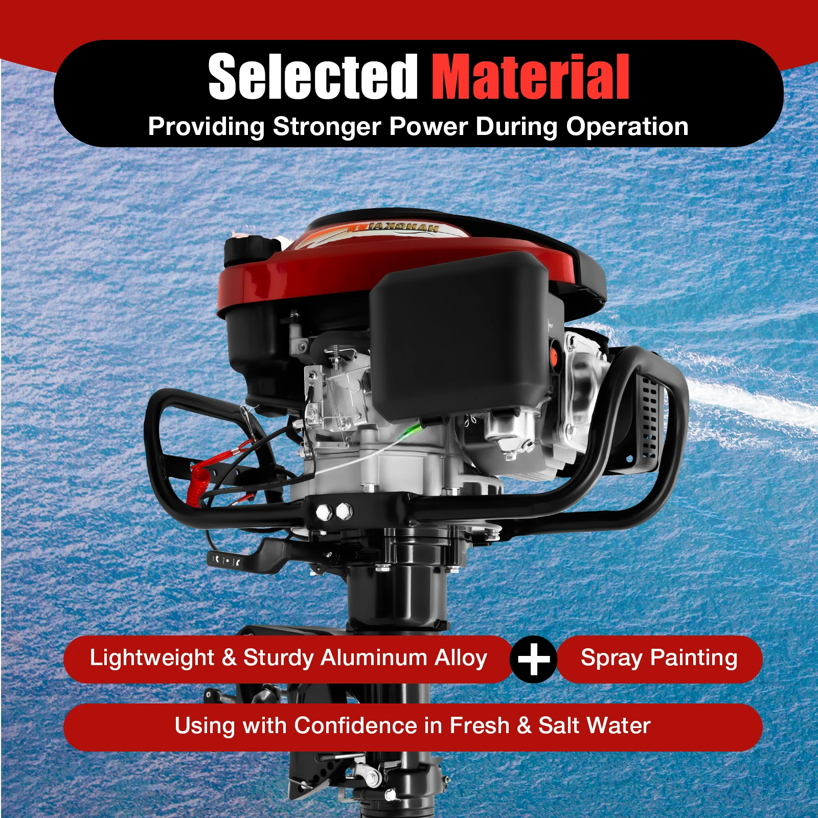 HANGKAI 7HP 4-Stroke Outboard Motor Boat Engine Fishing Boat Engine w/ Air Cooling System Long Shaft 196CC 5.1KW 4500-6000r/Min