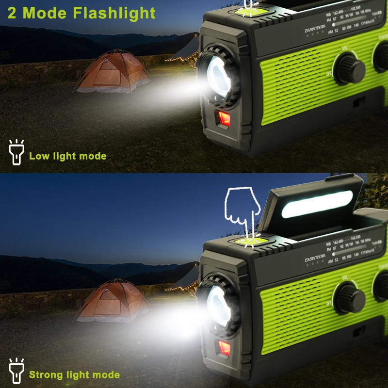 Multifuncional Rádio Manivela Solar fm am wb Receptor do Tempo 4000mah Carregamento Usb Lanterna Led de Emergência Power Ban - Image 3