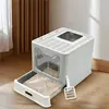 FYBL-Front Entry& Top Exit Stainless Steel Cat Litter Box With Lid Easy Cleaning Toilet Box And Litter Scoop For Kittens 5