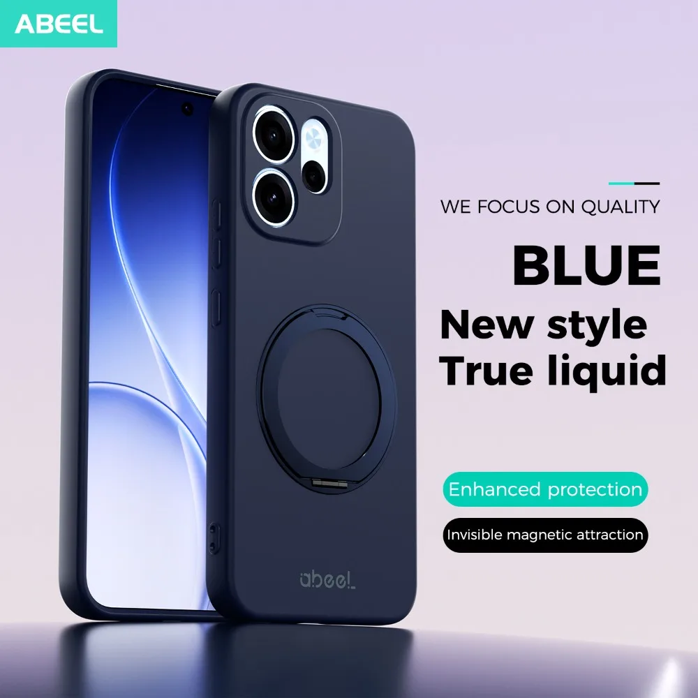 Sleek Metal Ring Magnetic Back Case - Liquid Silicone Cover