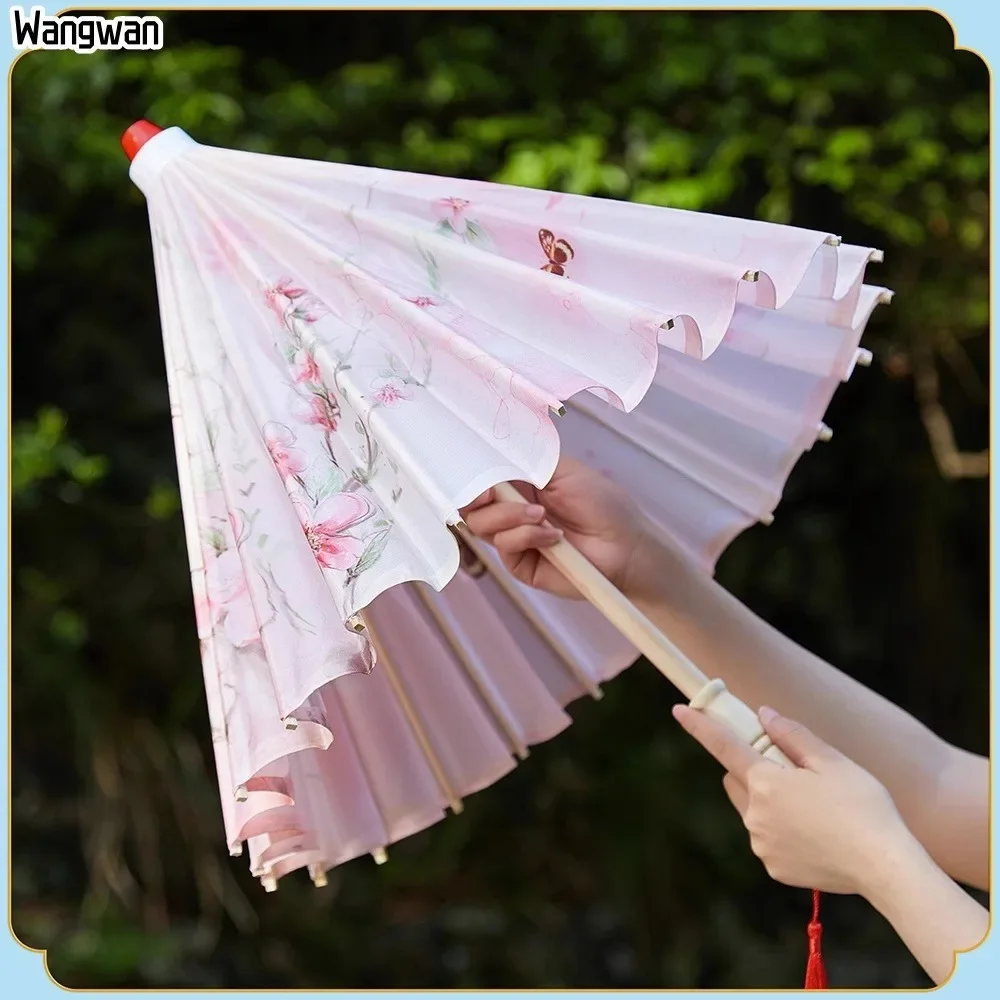 

Pink Style Flower Silk Cloth Umbrella Oil Paper Umbrella Rain Women Decor Vintage Dance Prop Chinese Intimate Cultural Parasols