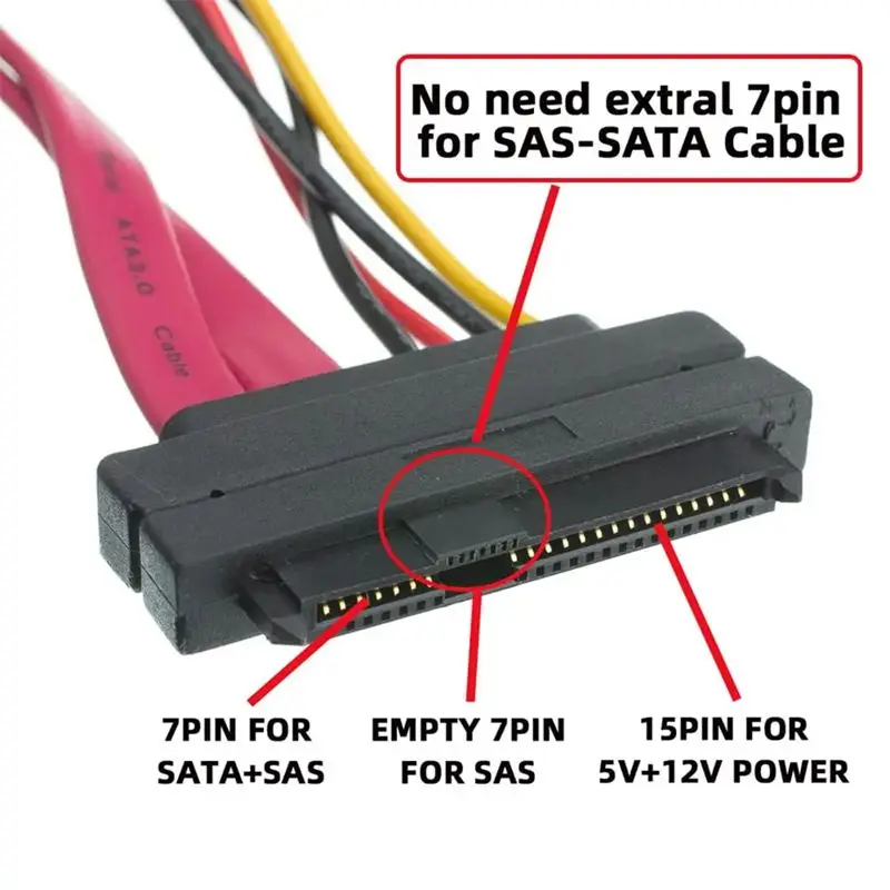 SFF-8482 マザーボード SAS 29P メス SATA 22P オスケーブル 7 + 15PIN