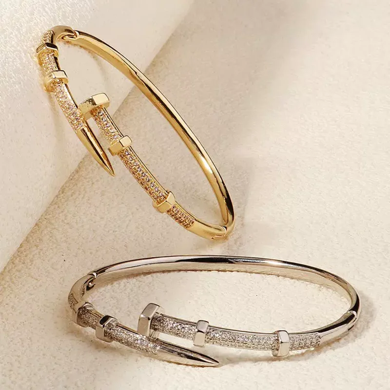 Personalized Micro Inlaid Zircon Nail Opening Women's Bracelet Daily Simple Jewelry Niche Ins Style High-end Design bangle bracelet zircon bracelet zirconia bangle