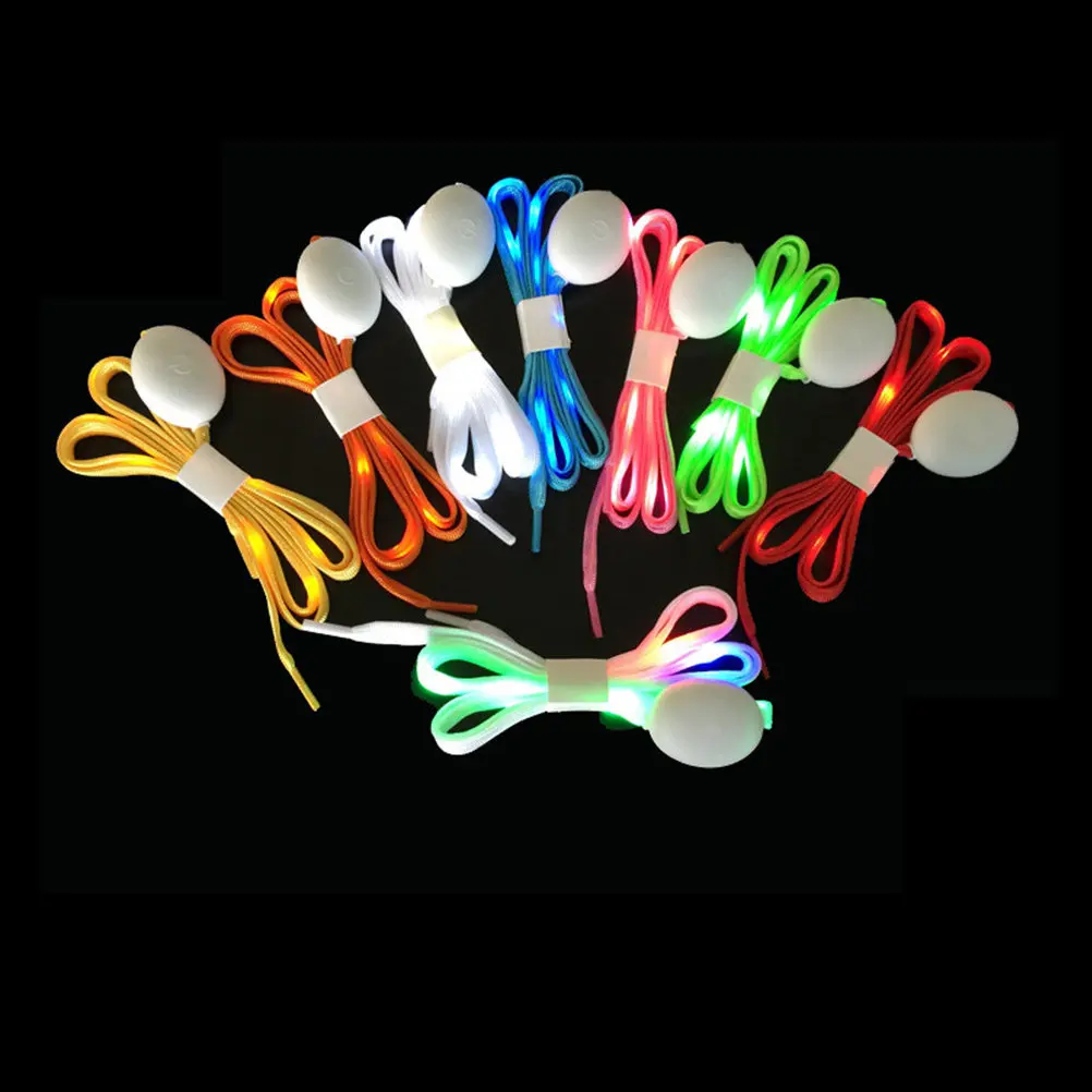 1쌍 LED 깜박이는 신발끈 밝은 라이트업 신발끈 러닝 하이킹 댄스 사이클링 파티 장 세탁 가능 노란색