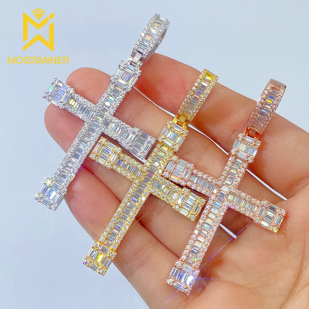 Big Square Cross Moissanite Pendant Necklaces For Men Real Diamond Necklace Women Jewelry Pass Tester With GRA for samsung galaxy tab s7 s8 s7 fe 12 4 inch cross texture shockproof folio flip cover scratch resistant protective tablet stand wallet case with auto wake sleep function dark blue