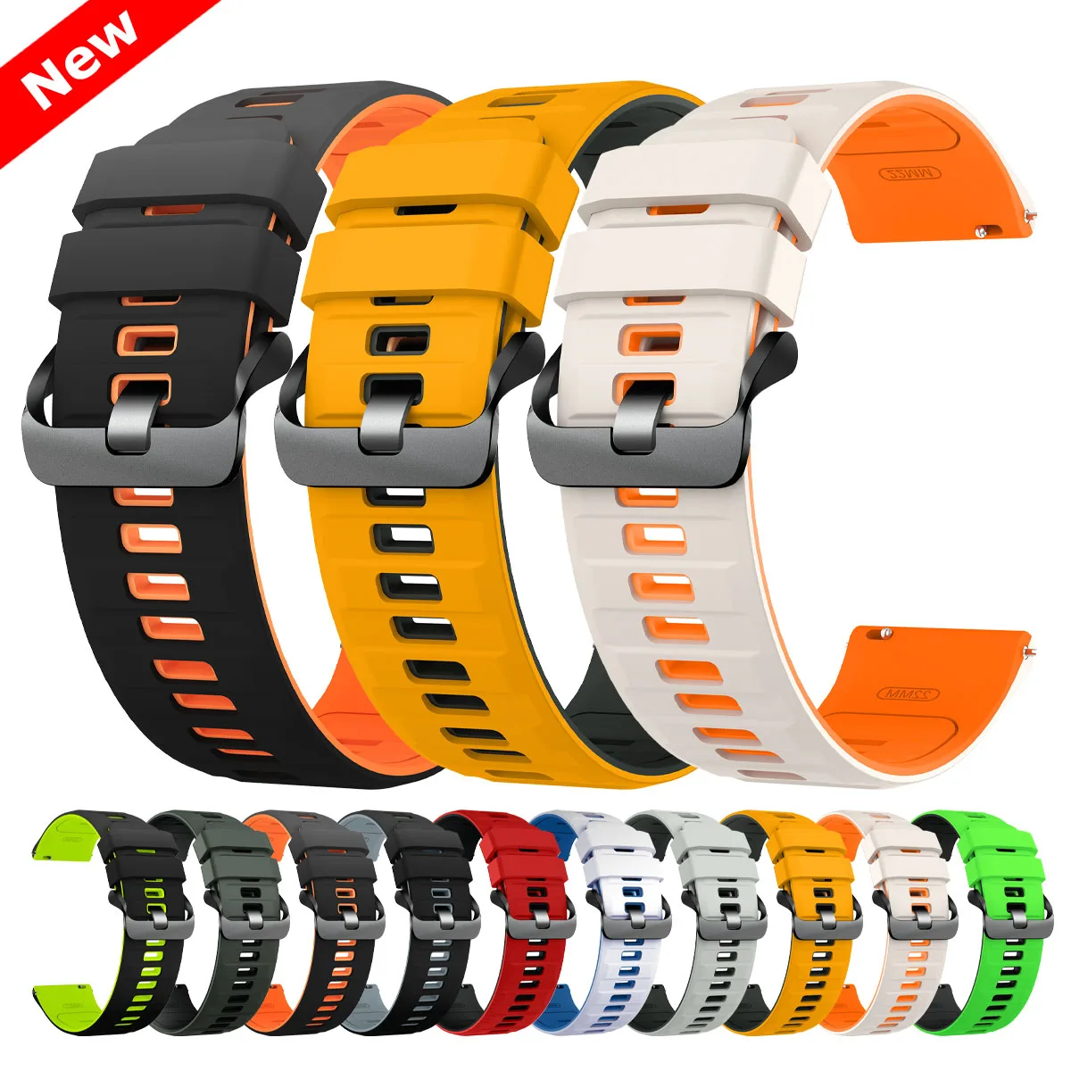 Silicone Sport Watch Band - Adjustable 22mm Strap Bracelet