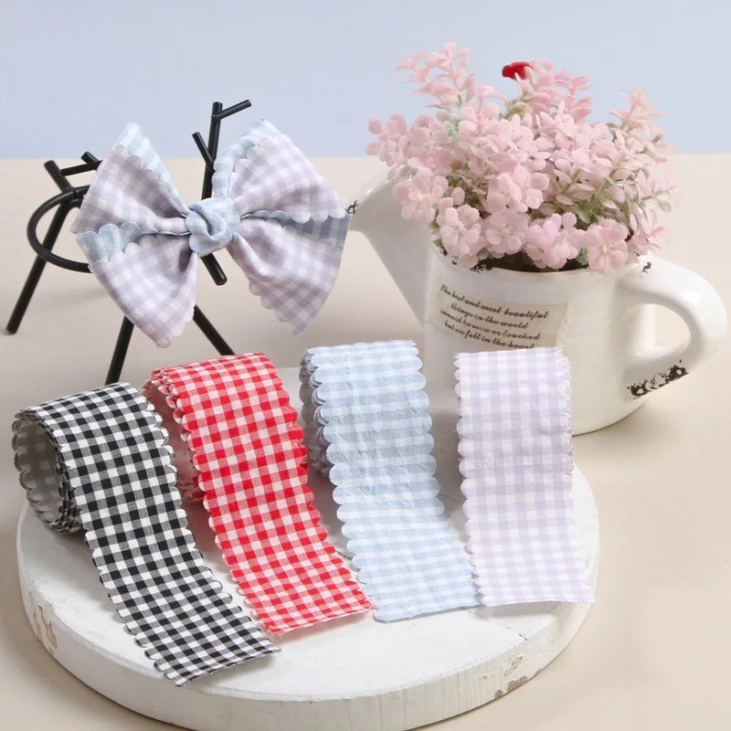 5 야드 다채로운 매칭 격자 인쇄 리본 DIY 공예 활 헤어 액세서리 재료 선물 포장 의류 모자 장식