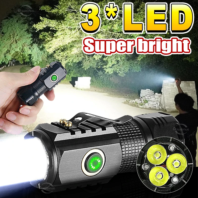 

Mini LED Flashlight 2000LM Ultra Powerful Flash Light USB Rechargeable Small Torch Camping Lantern with Pen Clip and Tail Magnet